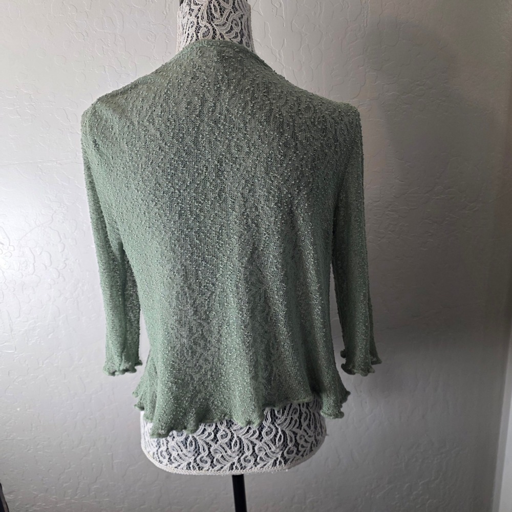 Papa Vancouver Sheer Cardigan Womens XL Sage Green Boho 3/4 Sleeve Open Knit - Picture 2 of 14